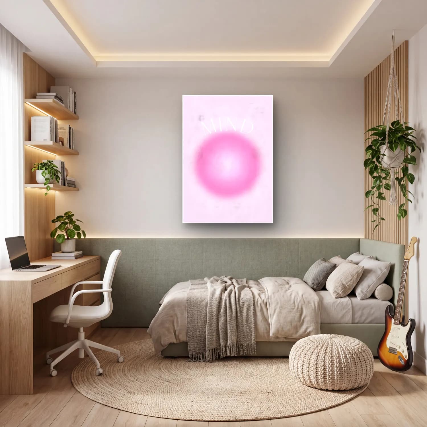 Pastel Yazılı Tasarım No. 14 cam tablo — genç odasında