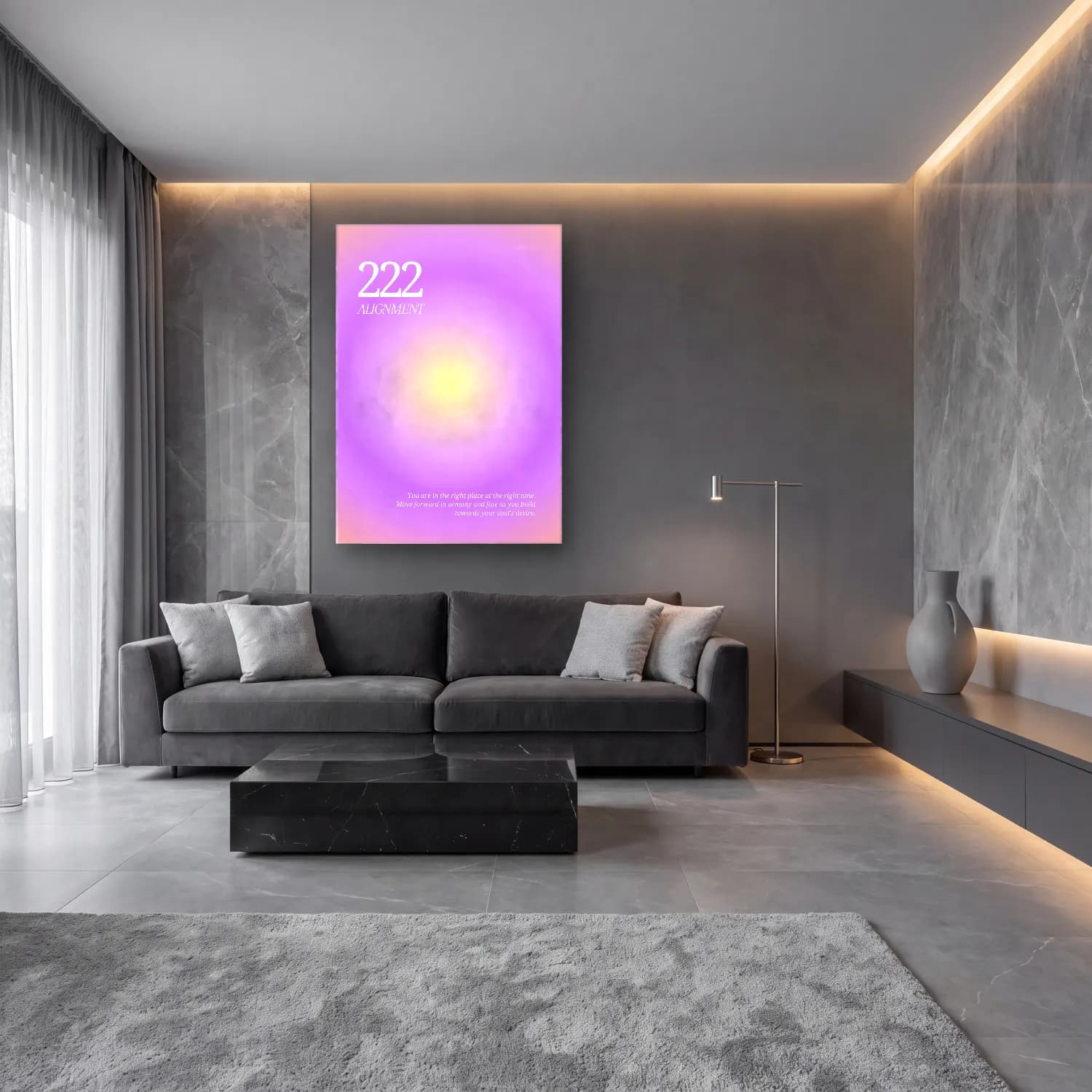 Pastel Yazılı Tasarım No. 19 cam tablo — lüks salon duvarında