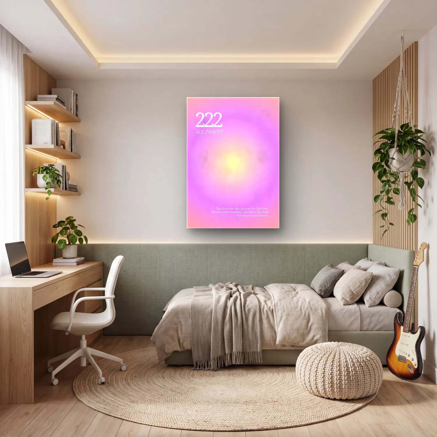 Pastel Yazılı Tasarım No. 19 cam tablo — genç odasında
