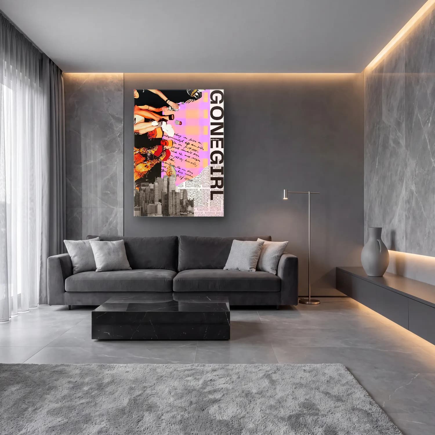Maksimalist Topuklu Ayakkabı ve Çanta – Pembe Tonlar cam tablo — lüks salon duvarında