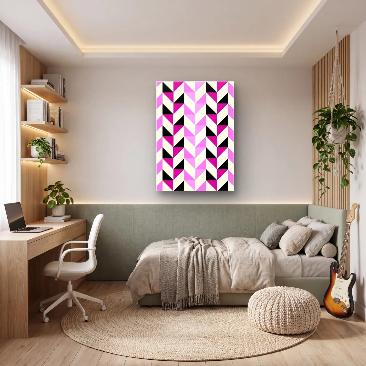 Boho Dama Deseni No. 3 cam tablo — genç odasında