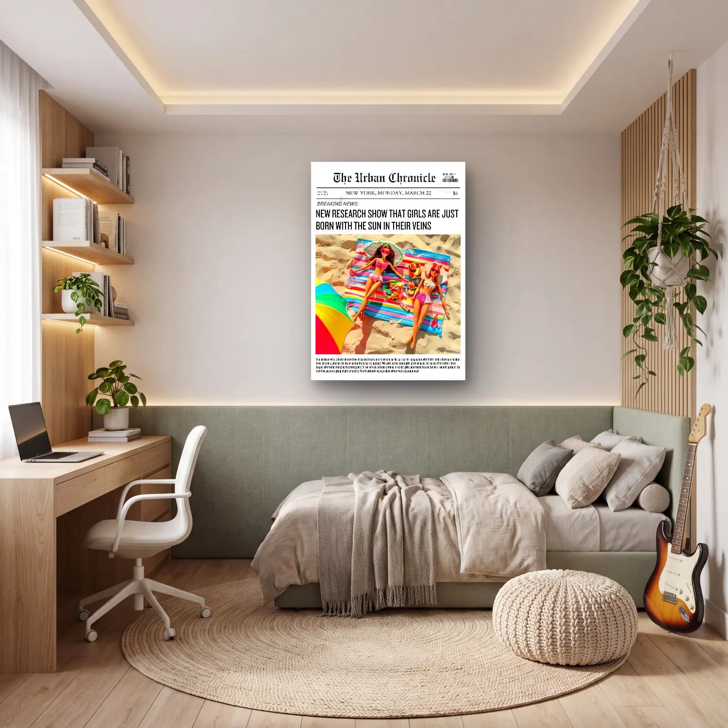 Pastel Plaj Şemsiyeleri No. 2 cam tablo — genç odasında