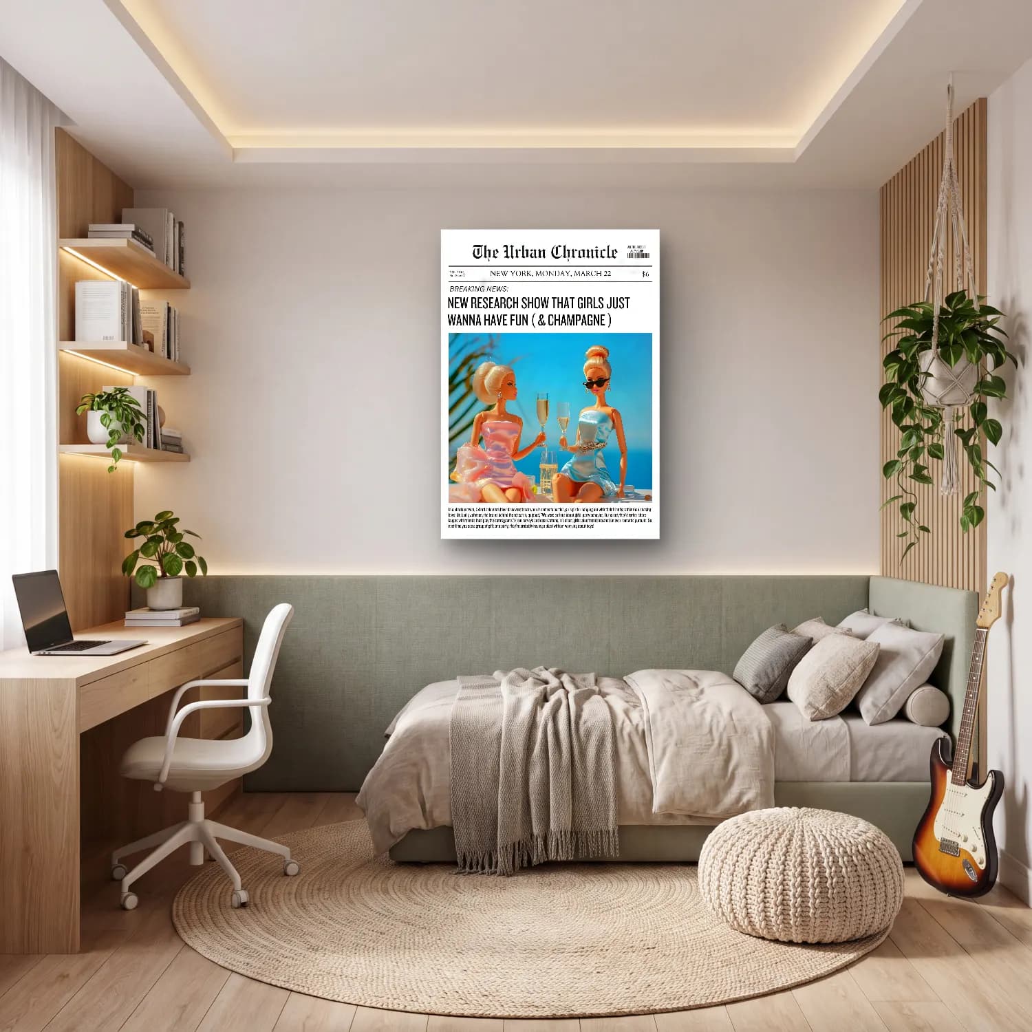 Pastel Şampanya No. 4 cam tablo — genç odasında