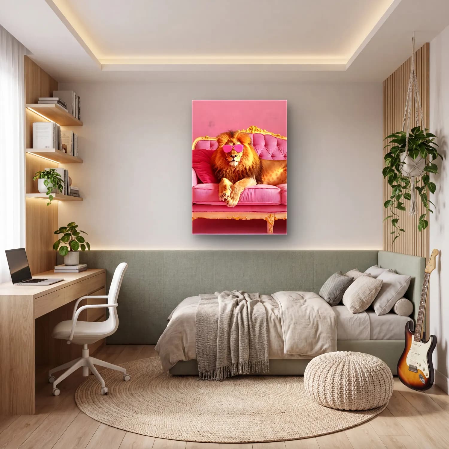 Maksimalist Aslan – Pembe Tonlar cam tablo — genç odasında