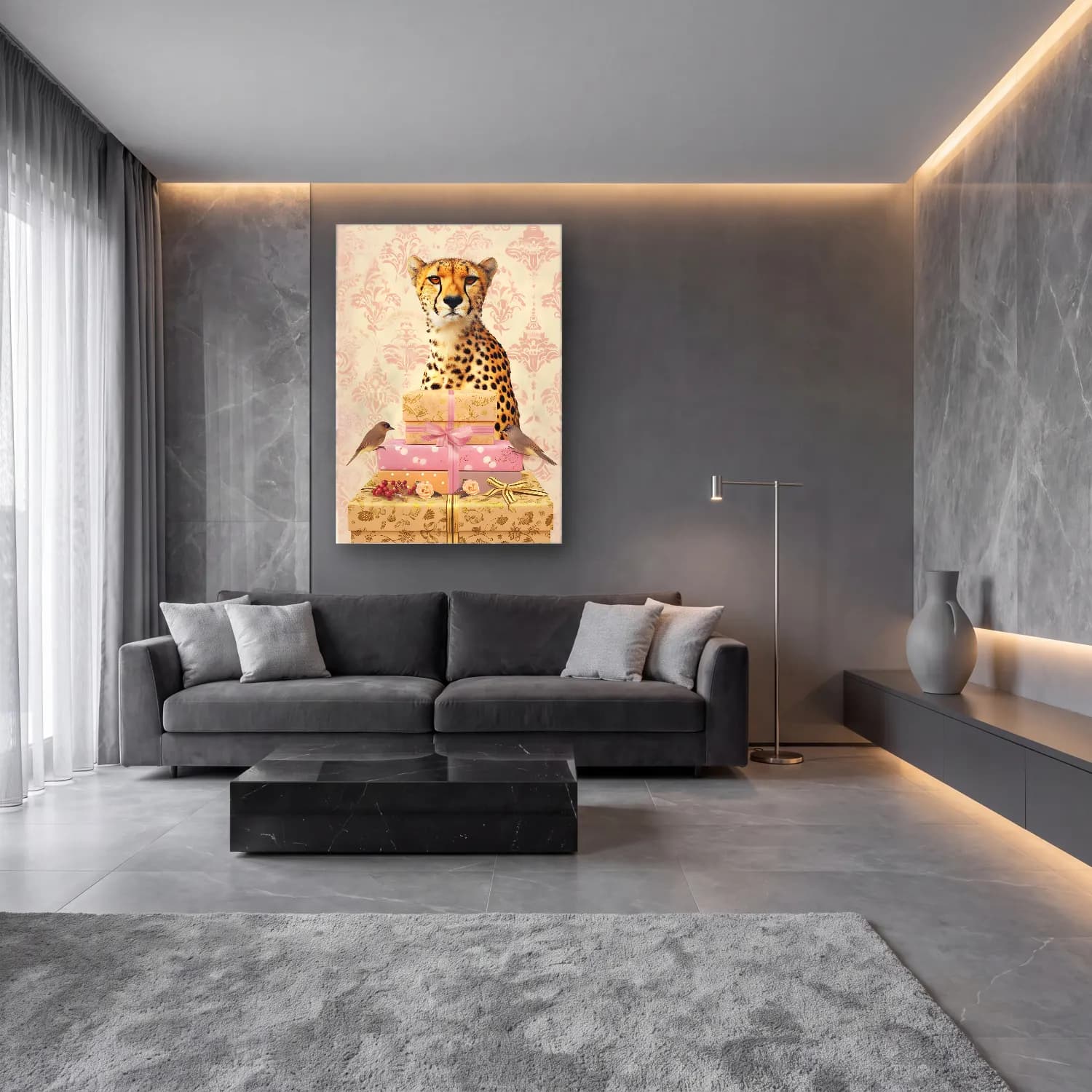 Pastel Hediye Paketleri No. 2 cam tablo — lüks salon duvarında