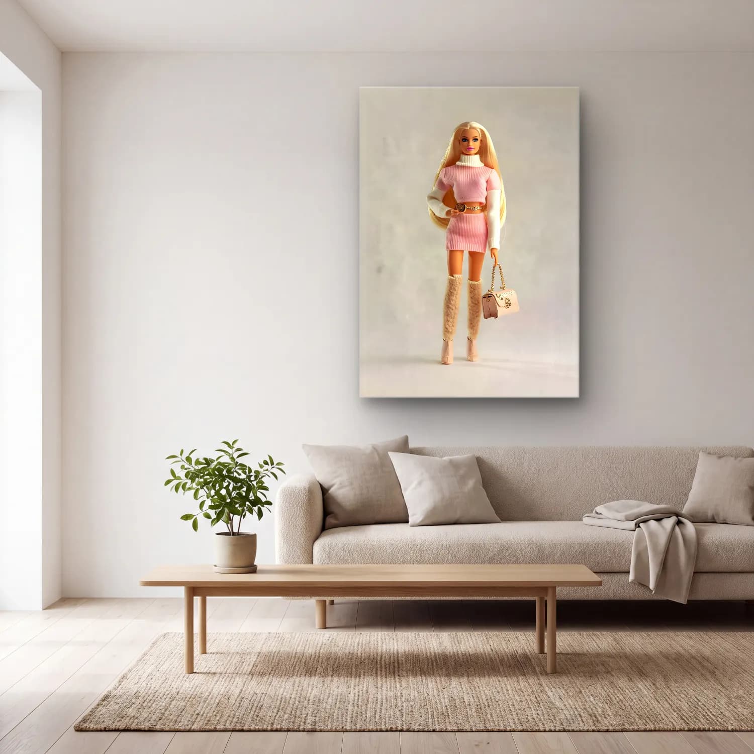 Pastel Moda İllüstrasyonu No. 2 cam tablo — açık renk salonda