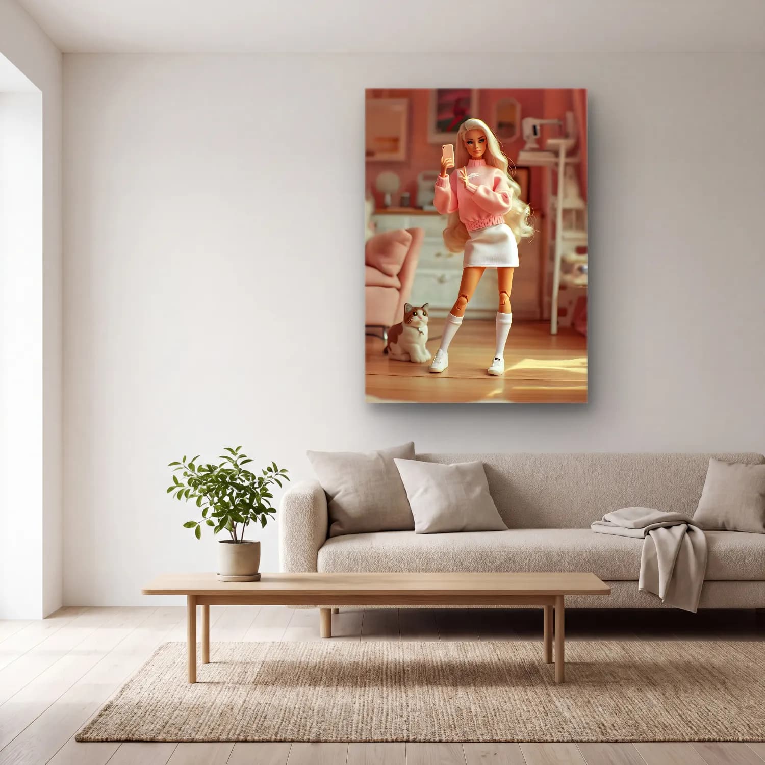 Pastel Moda İllüstrasyonu No. 3 cam tablo — açık renk salonda