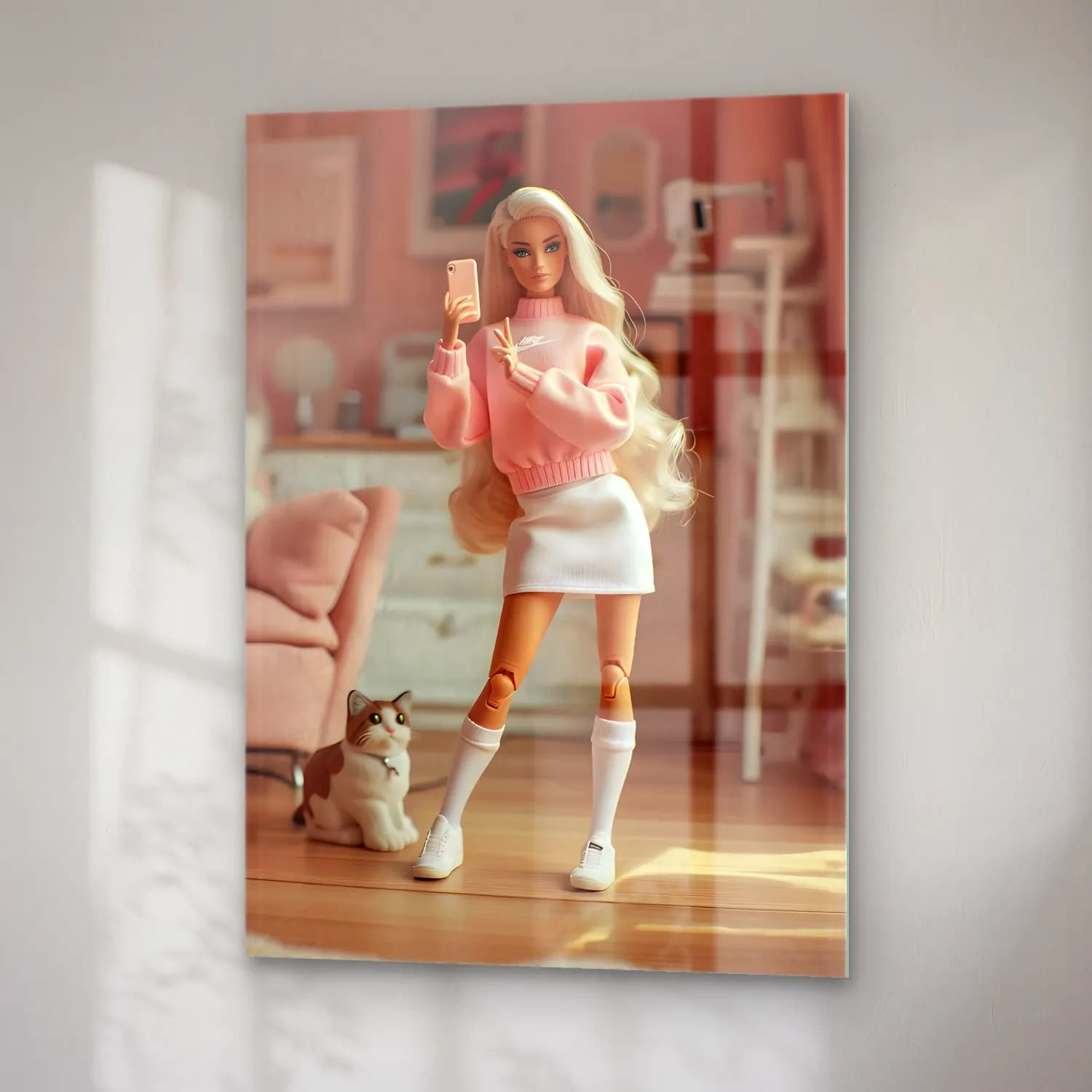 Pastel Moda İllüstrasyonu No. 3 cam tablo — sağ açıdan görünüm