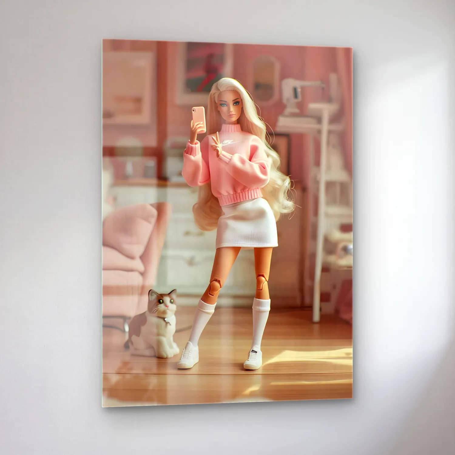Pastel Moda İllüstrasyonu No. 3 cam tablo — sol açıdan görünüm