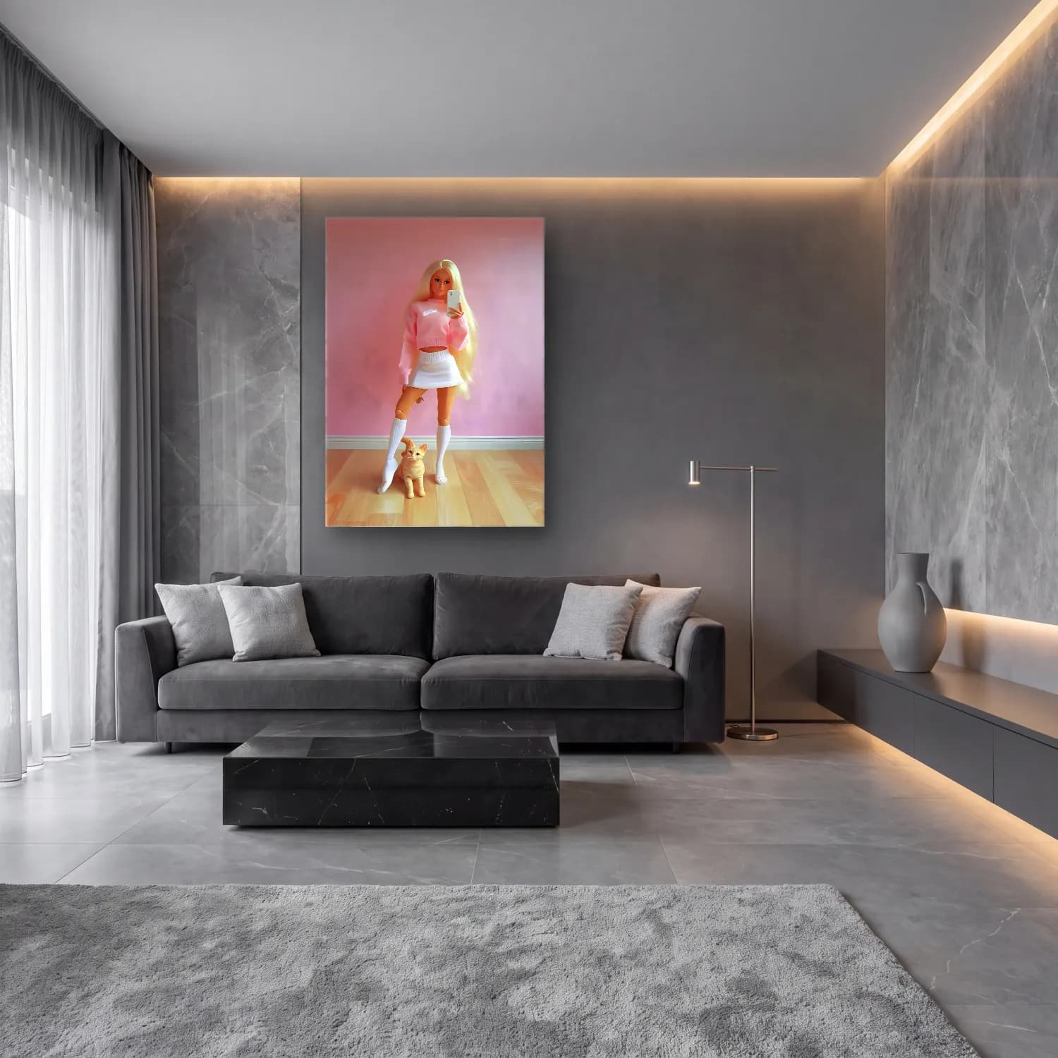Pastel Moda İllüstrasyonu No. 4 cam tablo — lüks salon duvarında