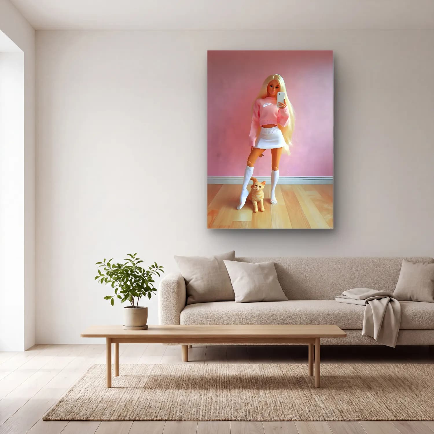 Pastel Moda İllüstrasyonu No. 4 cam tablo — açık renk salonda