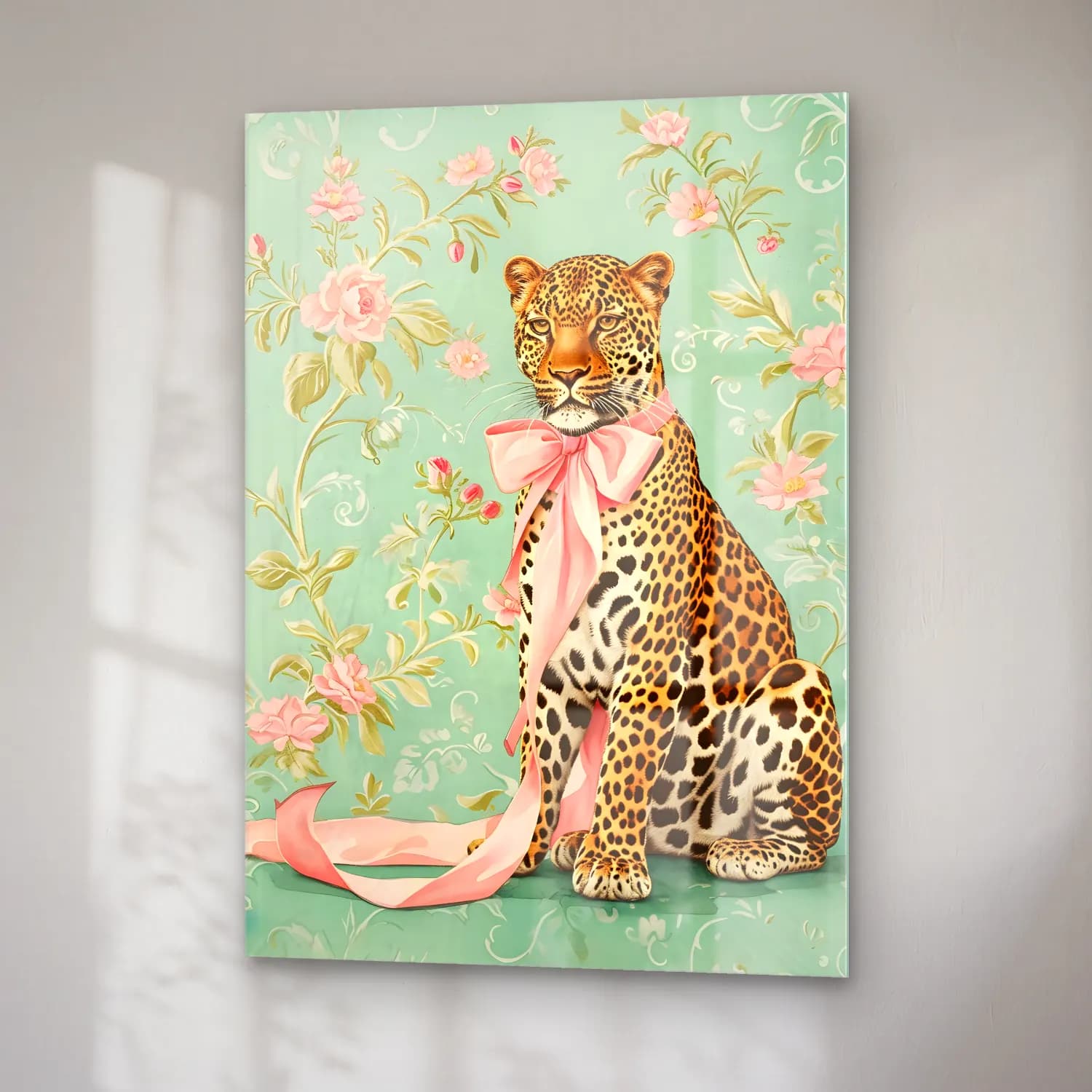 Pastel Leopar No. 9 cam tablo — sağ açıdan görünüm