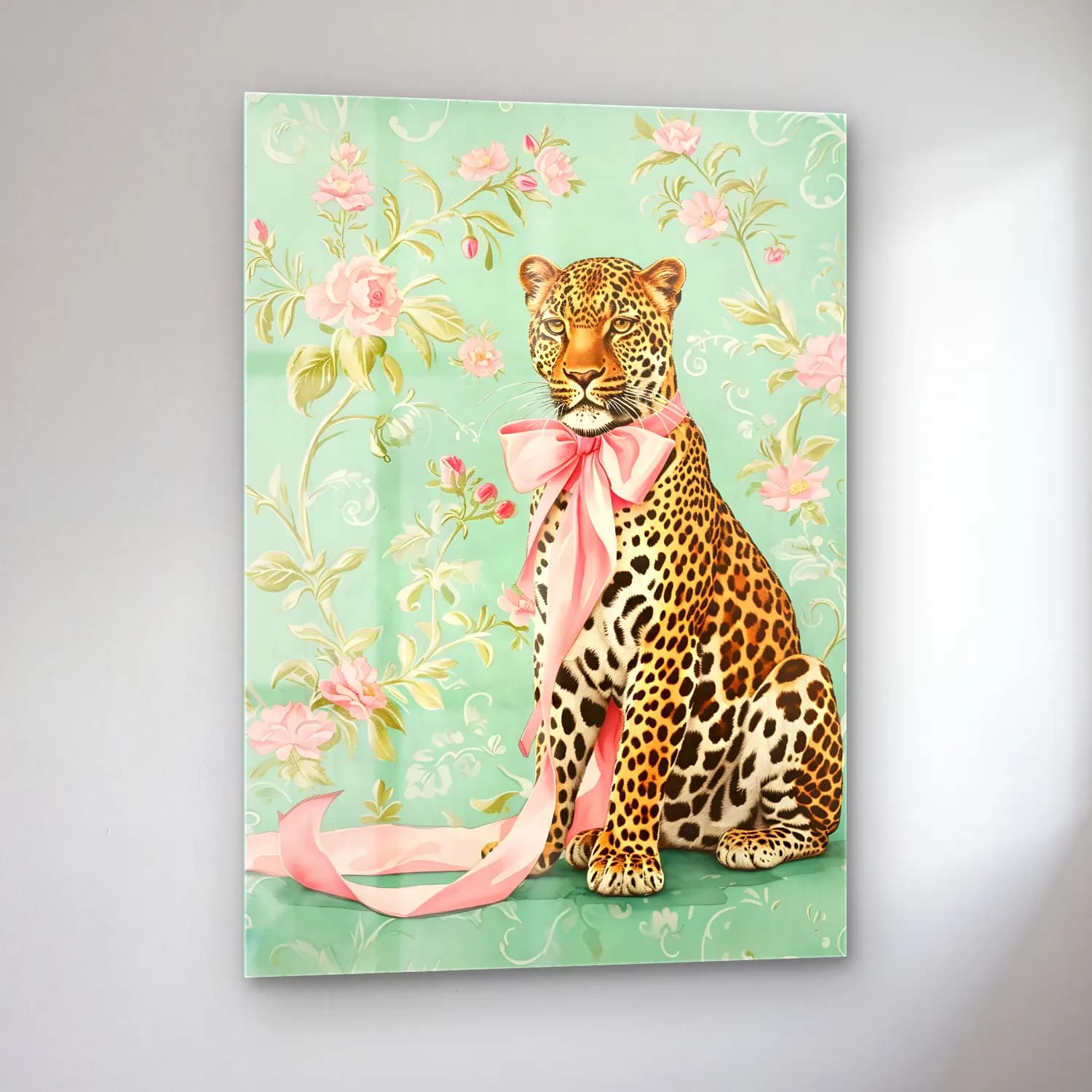 Pastel Leopar No. 9 cam tablo — sol açıdan görünüm