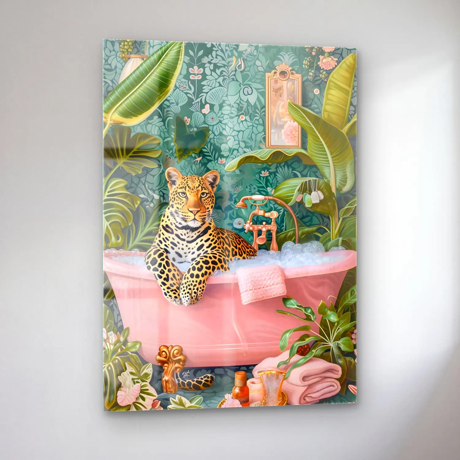 Pastel Leopar No. 11 cam tablo — sol açıdan görünüm