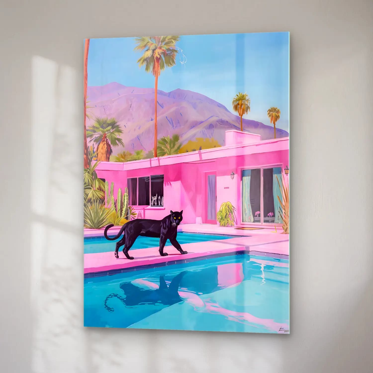 Pastel Leopar No. 16 cam tablo — sağ açıdan görünüm