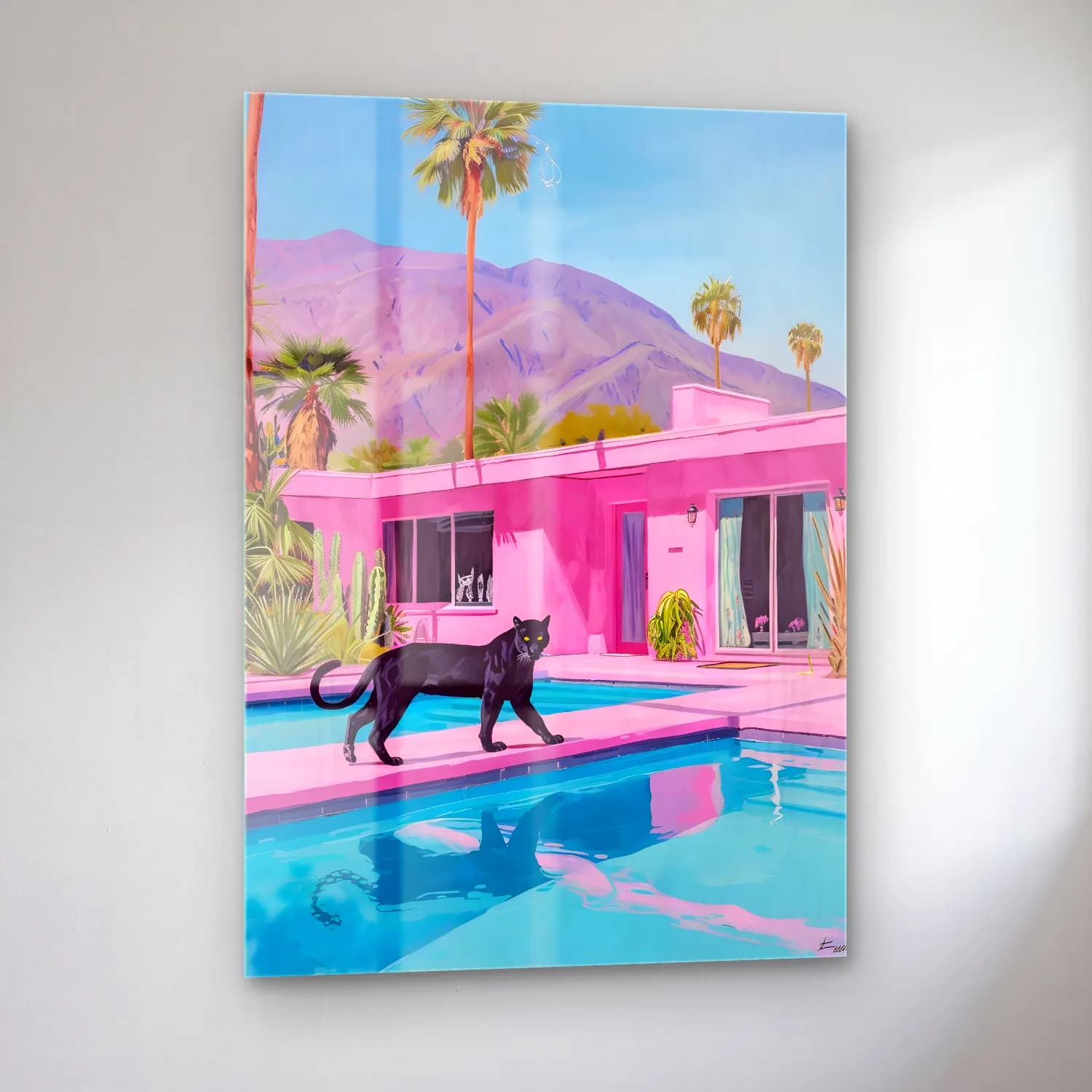 Pastel Leopar No. 16 cam tablo — sol açıdan görünüm