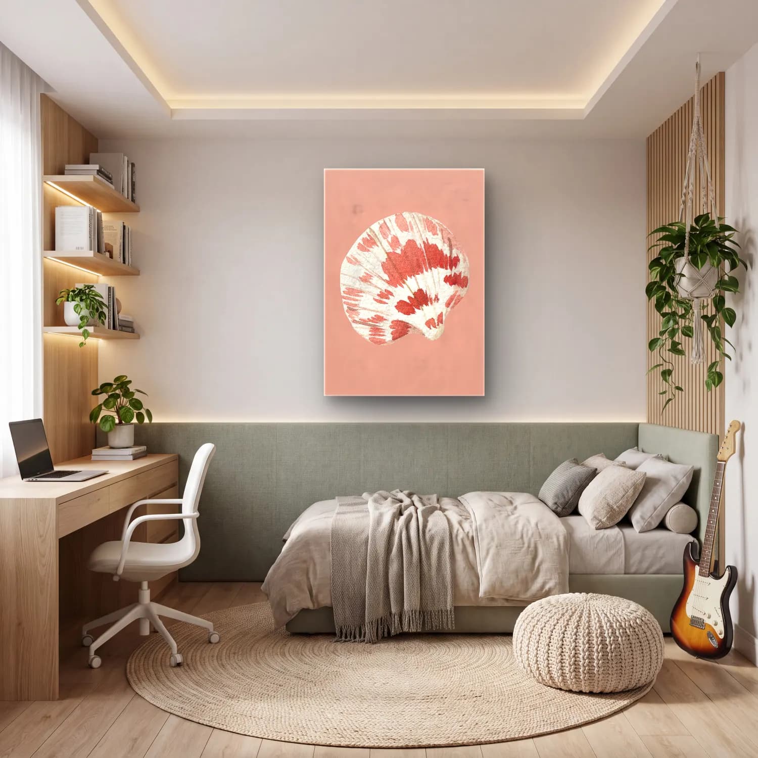 Boho Deniz Kabukları – Pembe Tonlar cam tablo — genç odasında