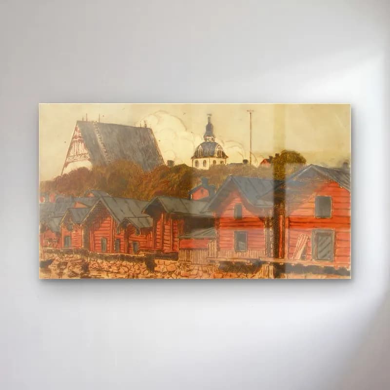 Alfred William Finch – Porvoon ranta-aittoja cam tablo — Alfred William Finch – Porvoon ranta-aittoja — vintage köy sokağı