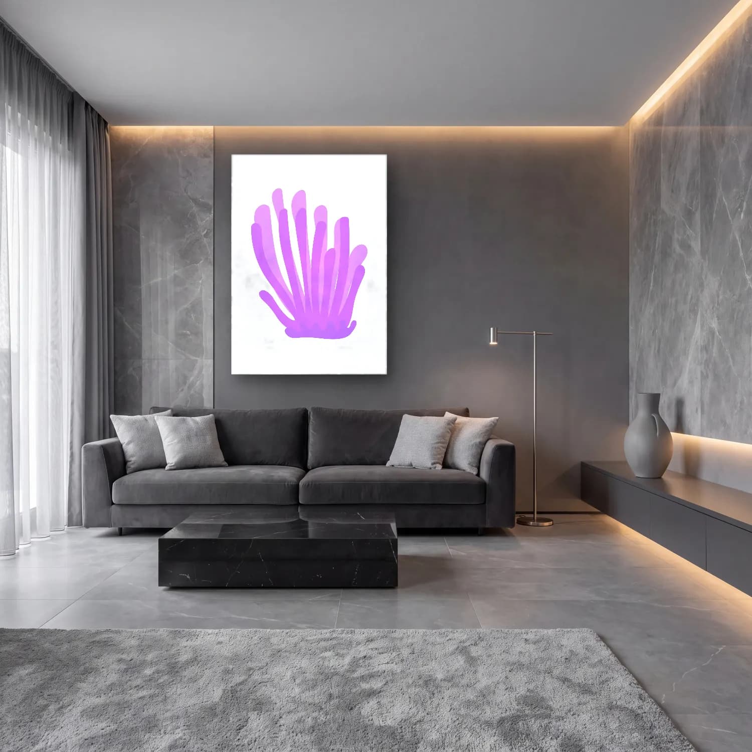 Pastel Denizanası No. 5 cam tablo — lüks salon duvarında