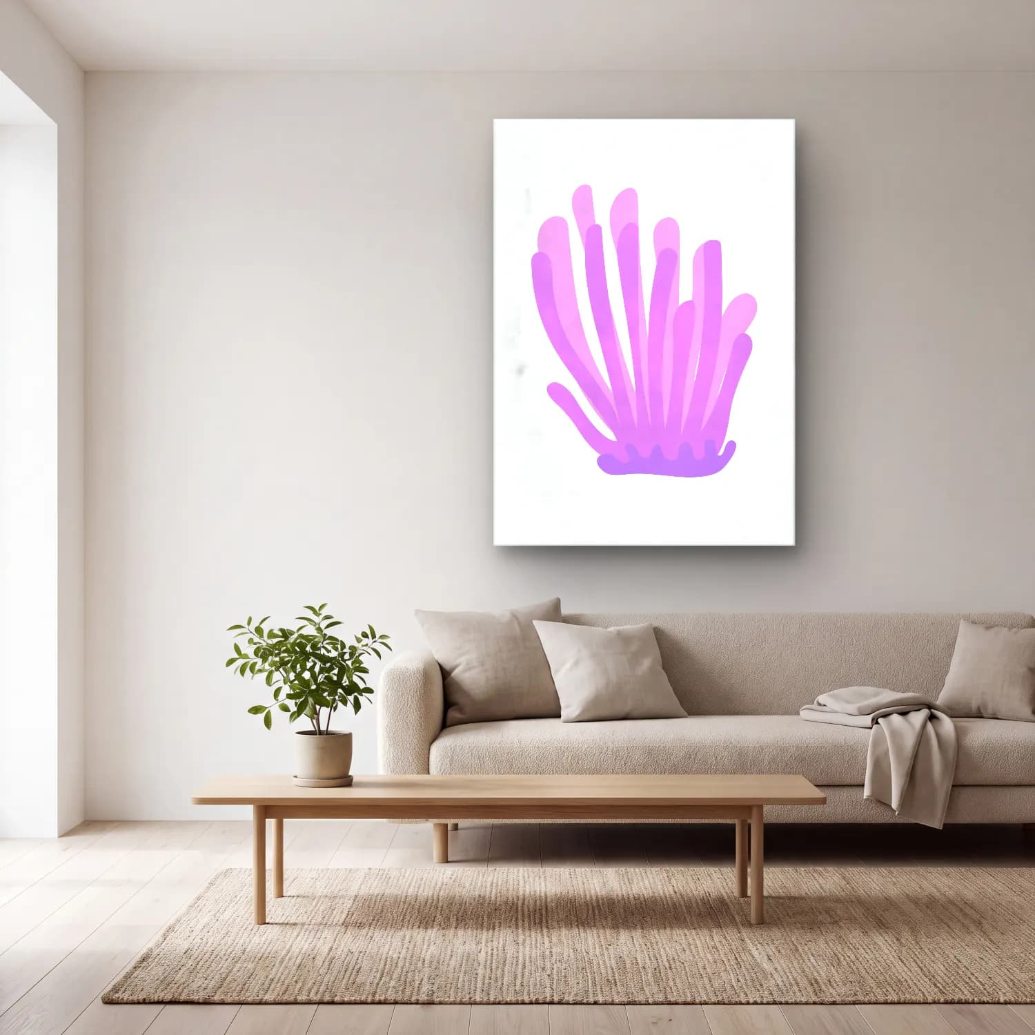 Pastel Denizanası No. 5 cam tablo — açık renk salonda