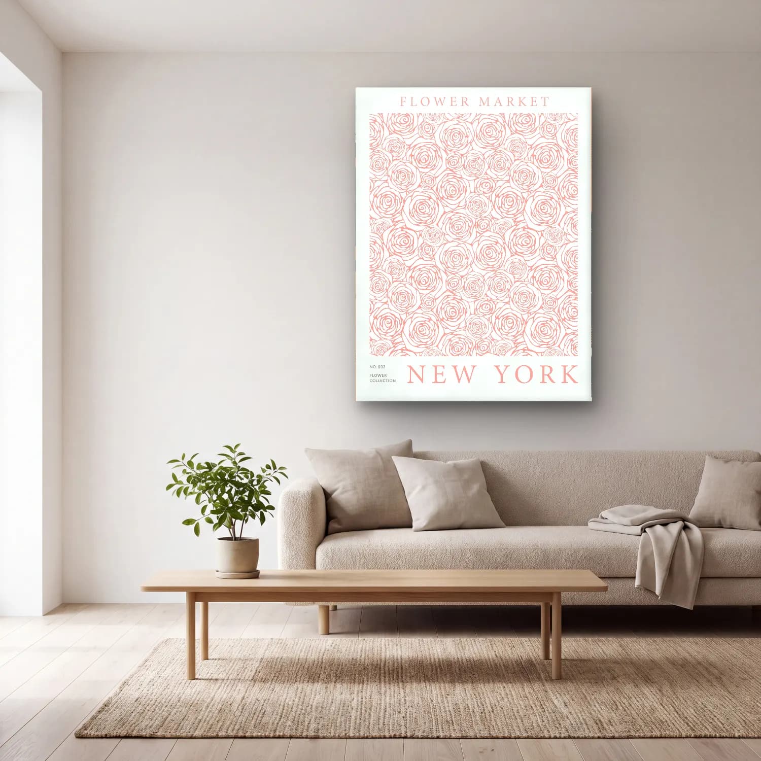 Çizgi Sanatı Çiçek Deseni No. 11 cam tablo — açık renk salonda