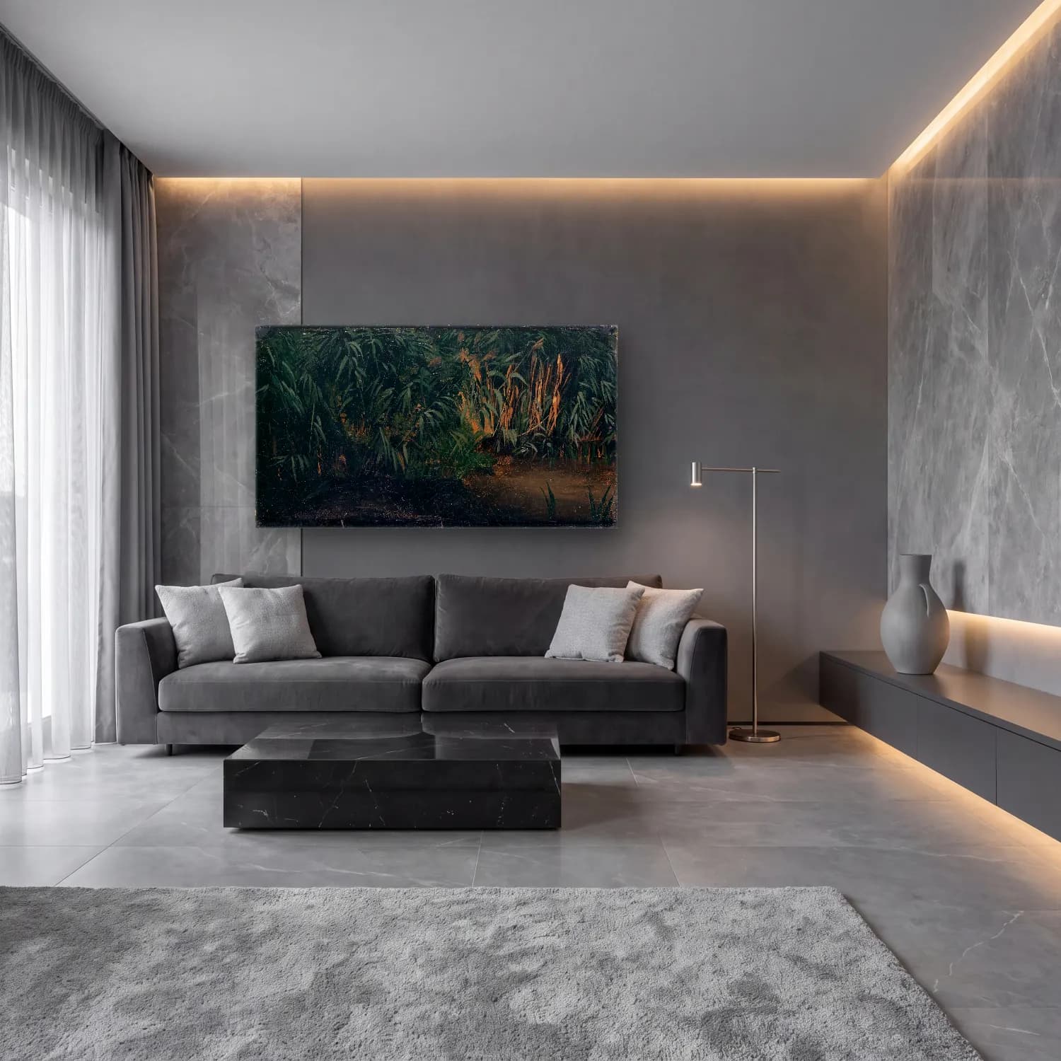 Yağlı Boya Kırda Nehir No. 7 cam tablo — lüks salon duvarında