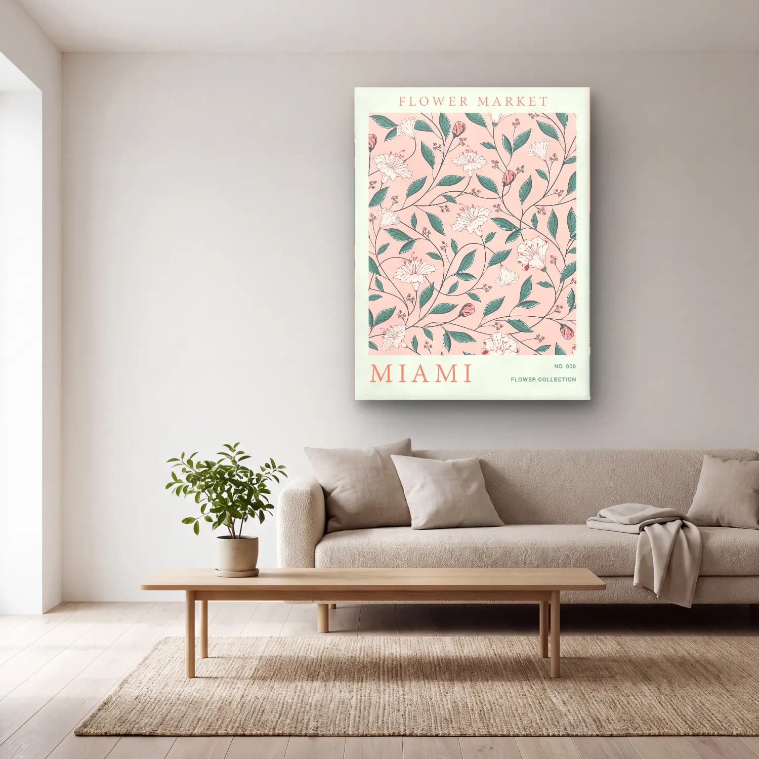 Pastel Çiçek Deseni No. 25 cam tablo — açık renk salonda