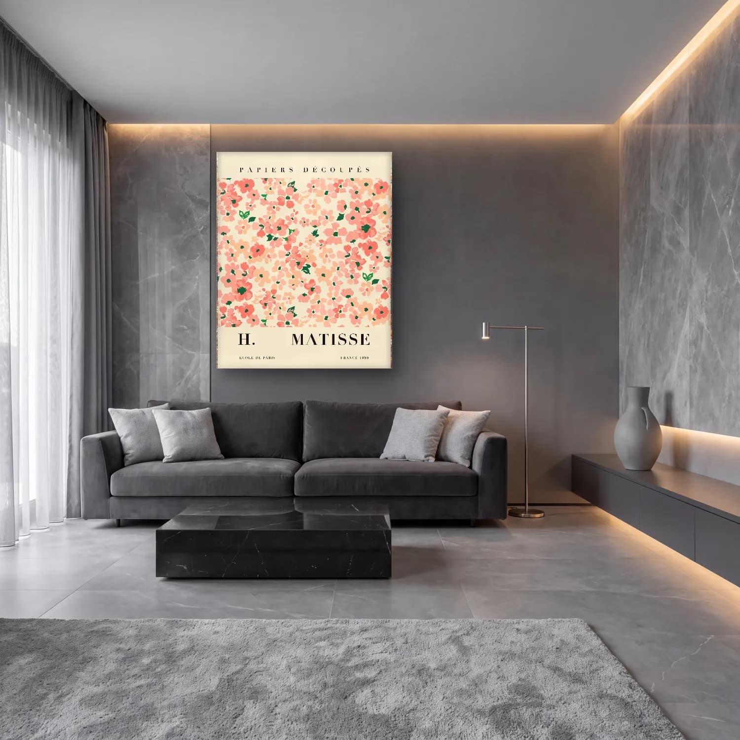 Pastel Çiçek Deseni No. 32 cam tablo — lüks salon duvarında