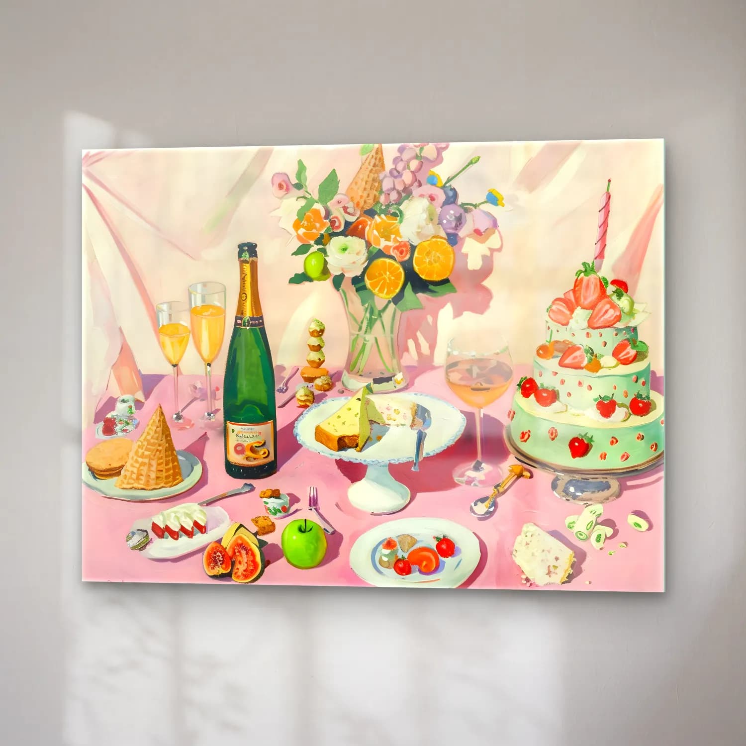 Pastel Tatlılar No. 2 cam tablo — sağ açıdan görünüm
