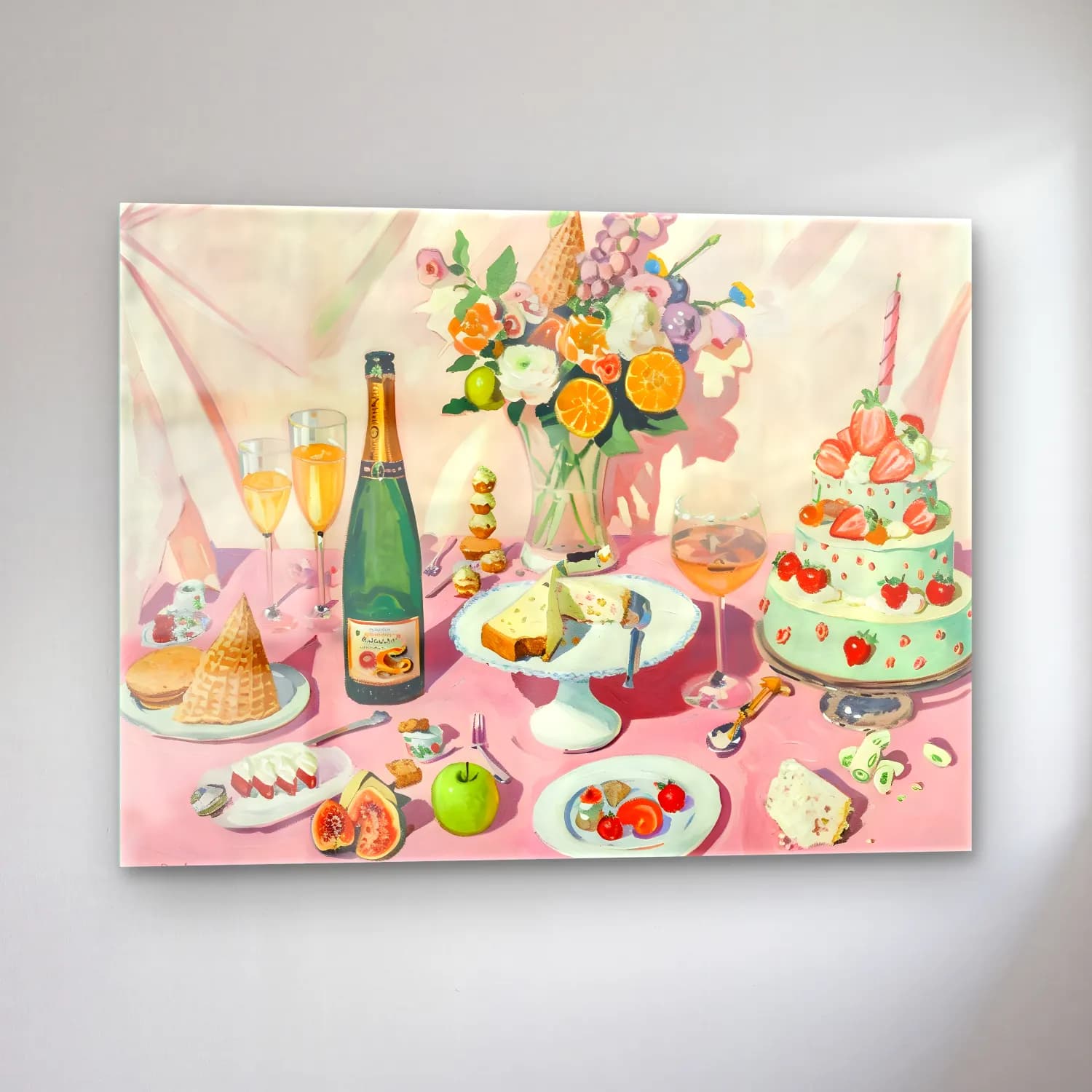 Pastel Tatlılar No. 2 cam tablo — sol açıdan görünüm