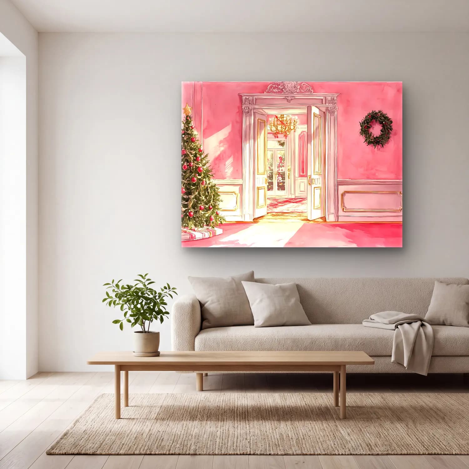 Pastel Kapı No. 2 cam tablo — açık renk salonda
