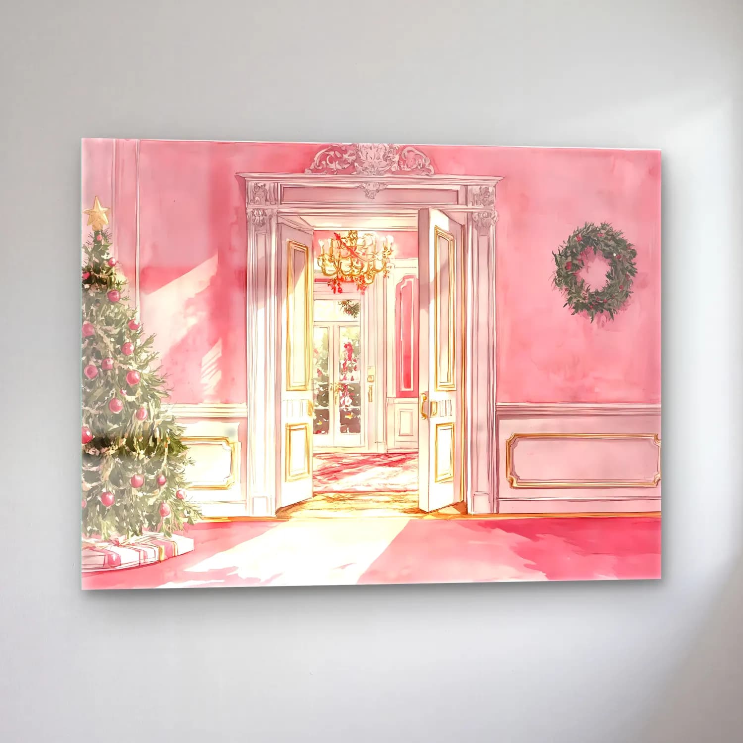 Pastel Kapı No. 2 cam tablo — sol açıdan görünüm