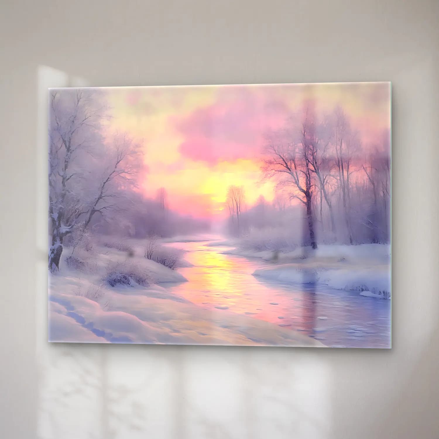 Pastel Karlı Kış Manzarası No. 4 cam tablo — sağ açıdan görünüm