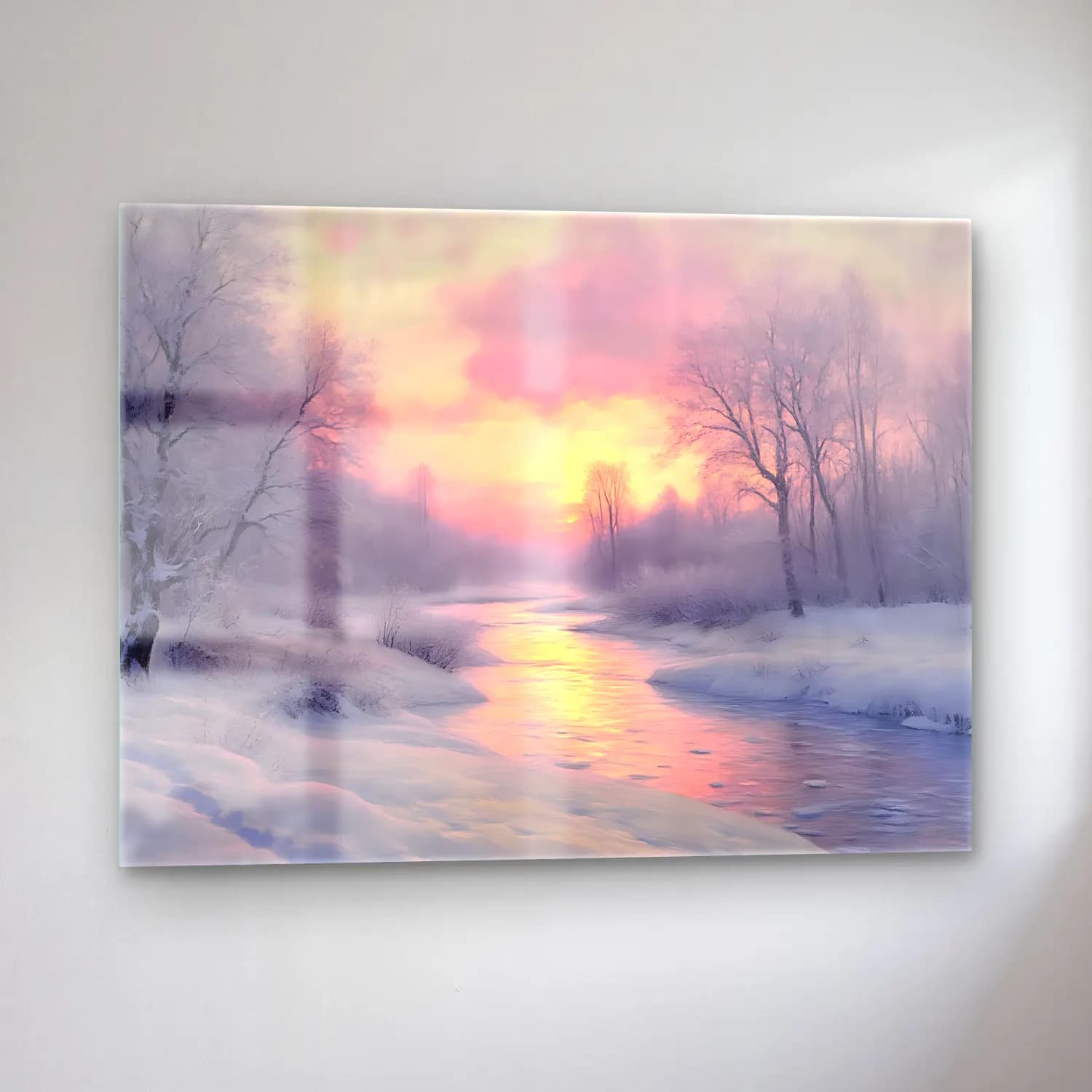 Pastel Karlı Kış Manzarası No. 4 cam tablo — sol açıdan görünüm