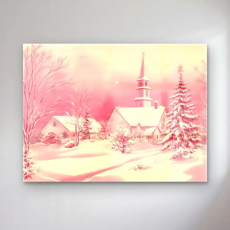Pastel Karlı Kış Manzarası No. 5 cam tablo — Pastel Karlı Kış Manzarası No. 5 — pastel karlı kış manzarası