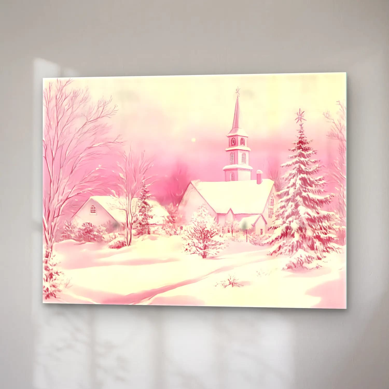 Pastel Karlı Kış Manzarası No. 5 cam tablo — sağ açıdan görünüm