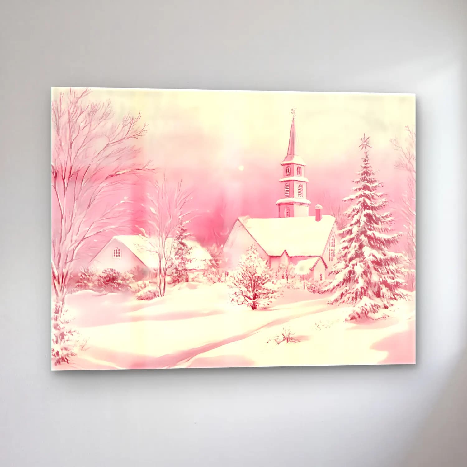 Pastel Karlı Kış Manzarası No. 5 cam tablo — sol açıdan görünüm