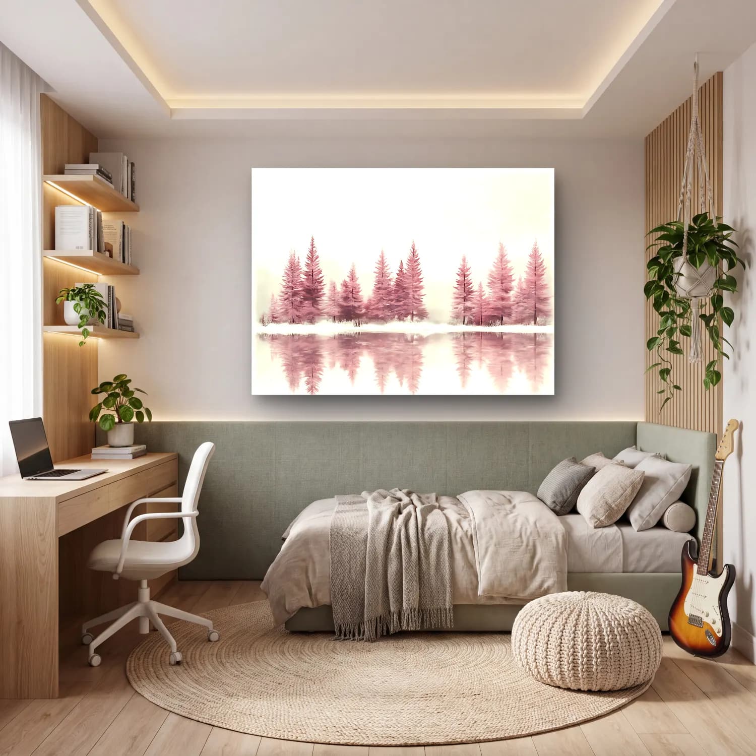 Pastel Karlı Kış Manzarası No. 6 cam tablo — genç odasında