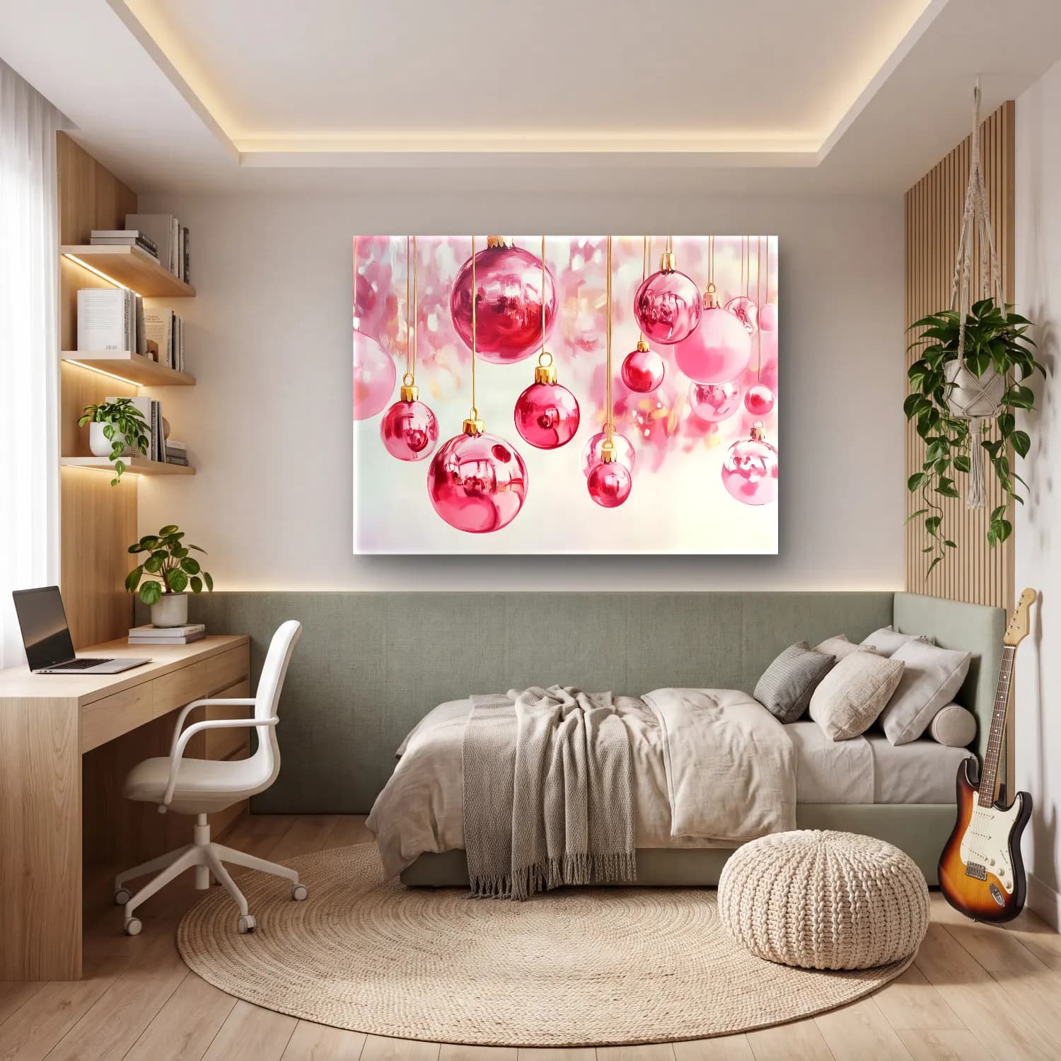 Pastel Yılbaşı Süsleri No. 4 cam tablo — genç odasında