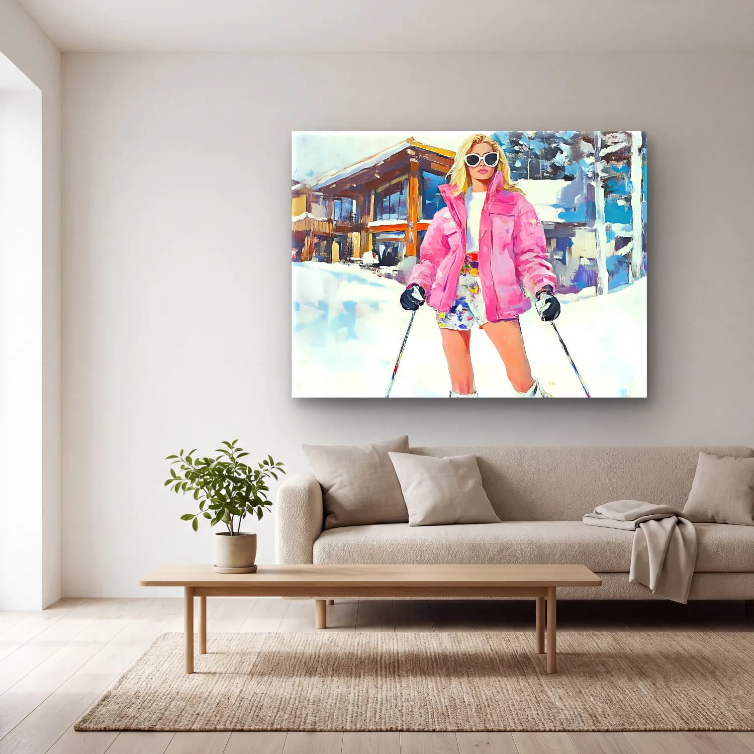 Suluboya Kayak – Pembe Tonlar cam tablo — açık renk salonda