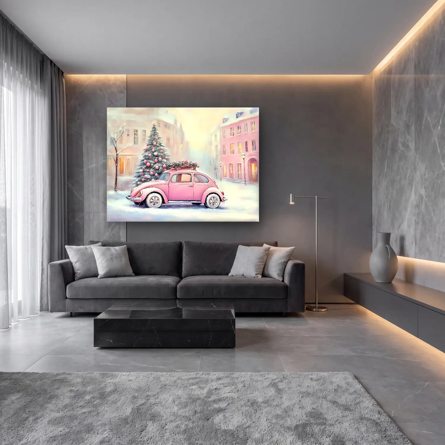 Pastel Yılbaşı Ağacı No. 5 cam tablo — lüks salon duvarında