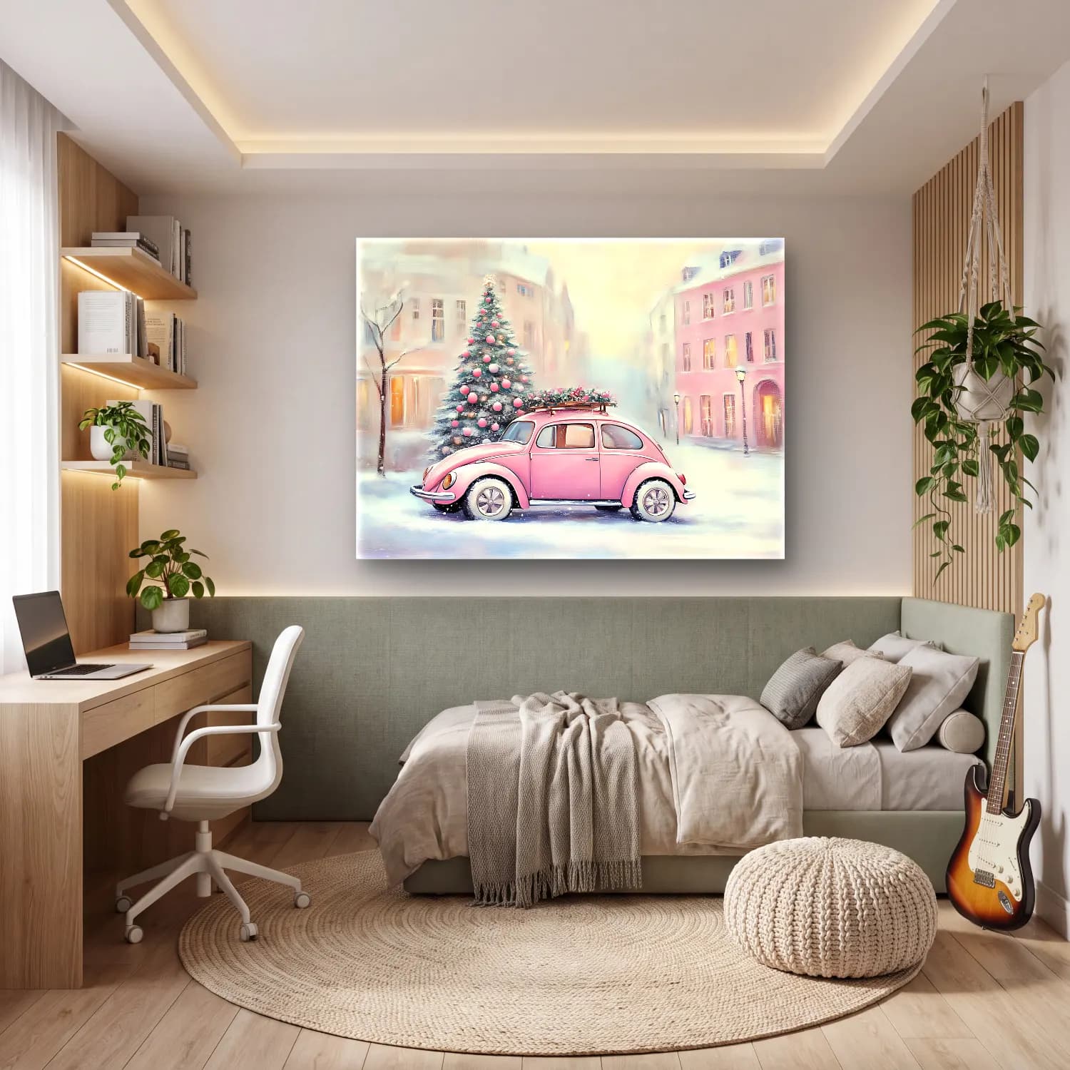 Pastel Yılbaşı Ağacı No. 5 cam tablo — genç odasında