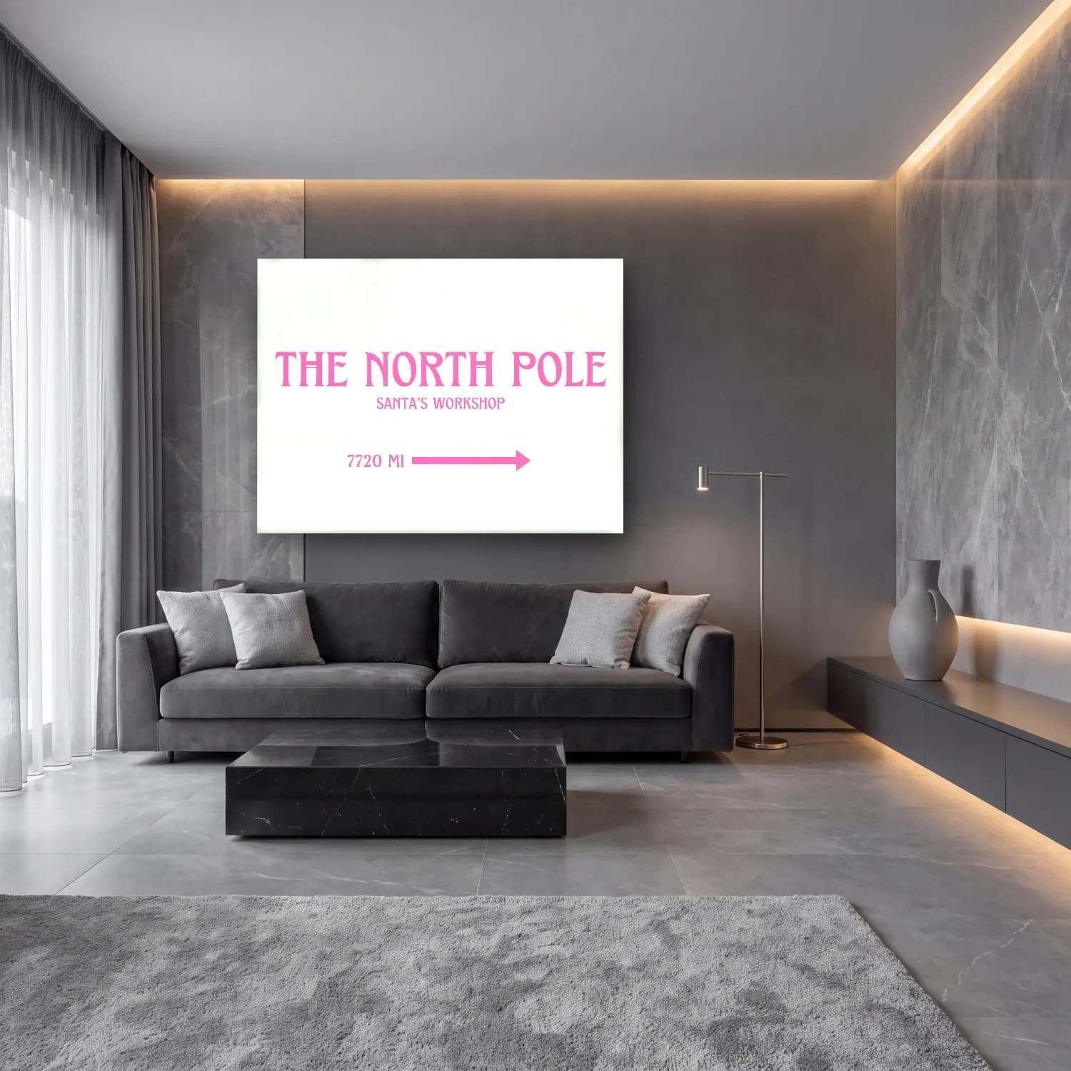 Pastel Noel Baba cam tablo — lüks salon duvarında