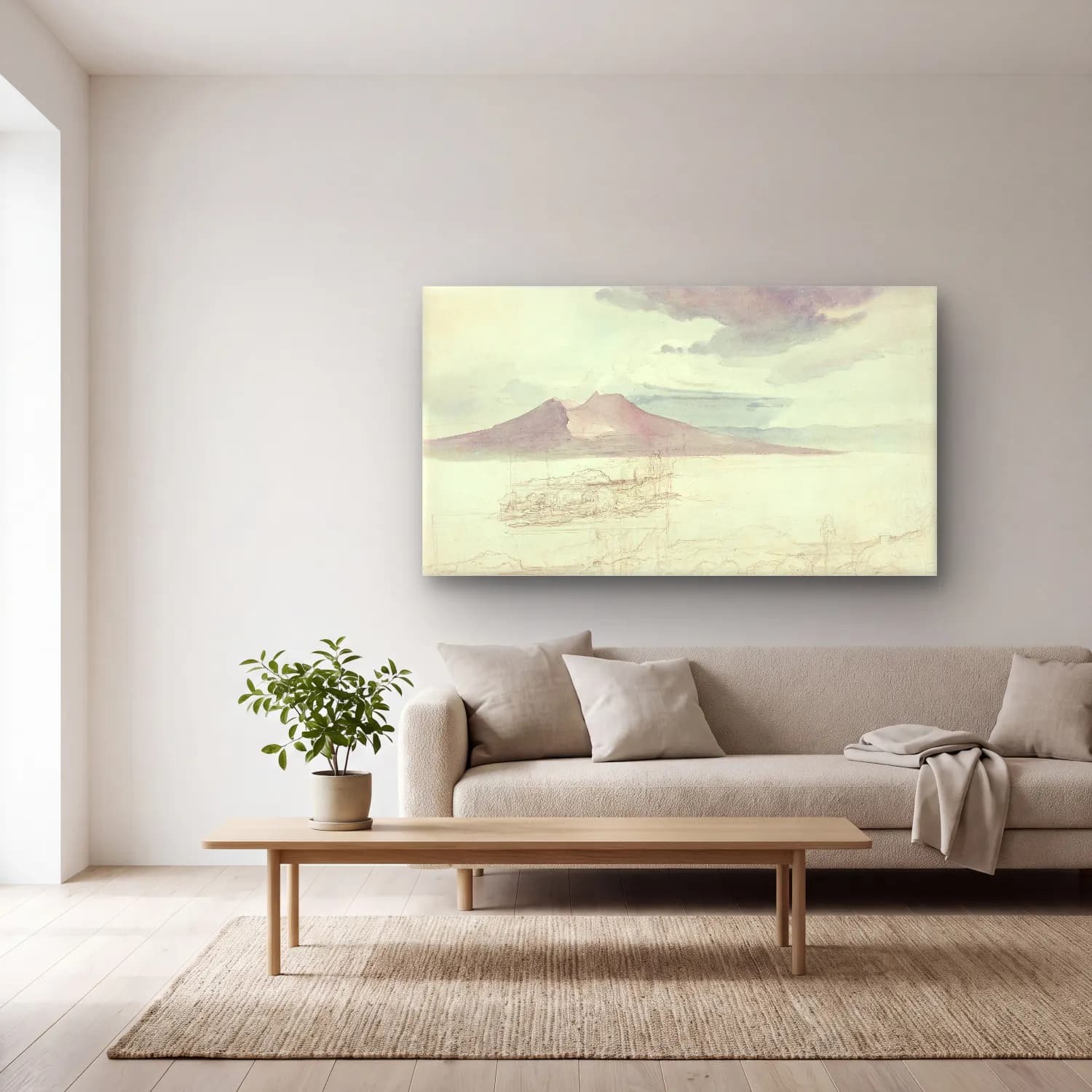 Carl Rottmann – Panoramic Views of Vesuvius and Monte Pellegrino cam tablo — açık renk salonda