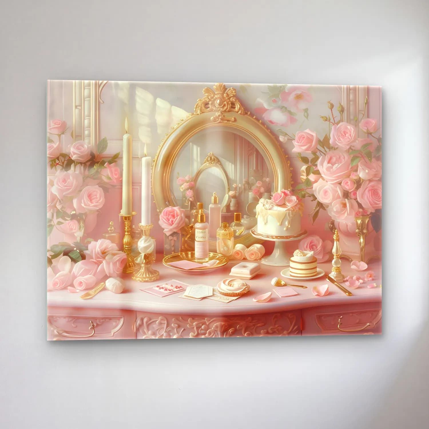 Pastel Tatlılar No. 3 cam tablo — sol açıdan görünüm