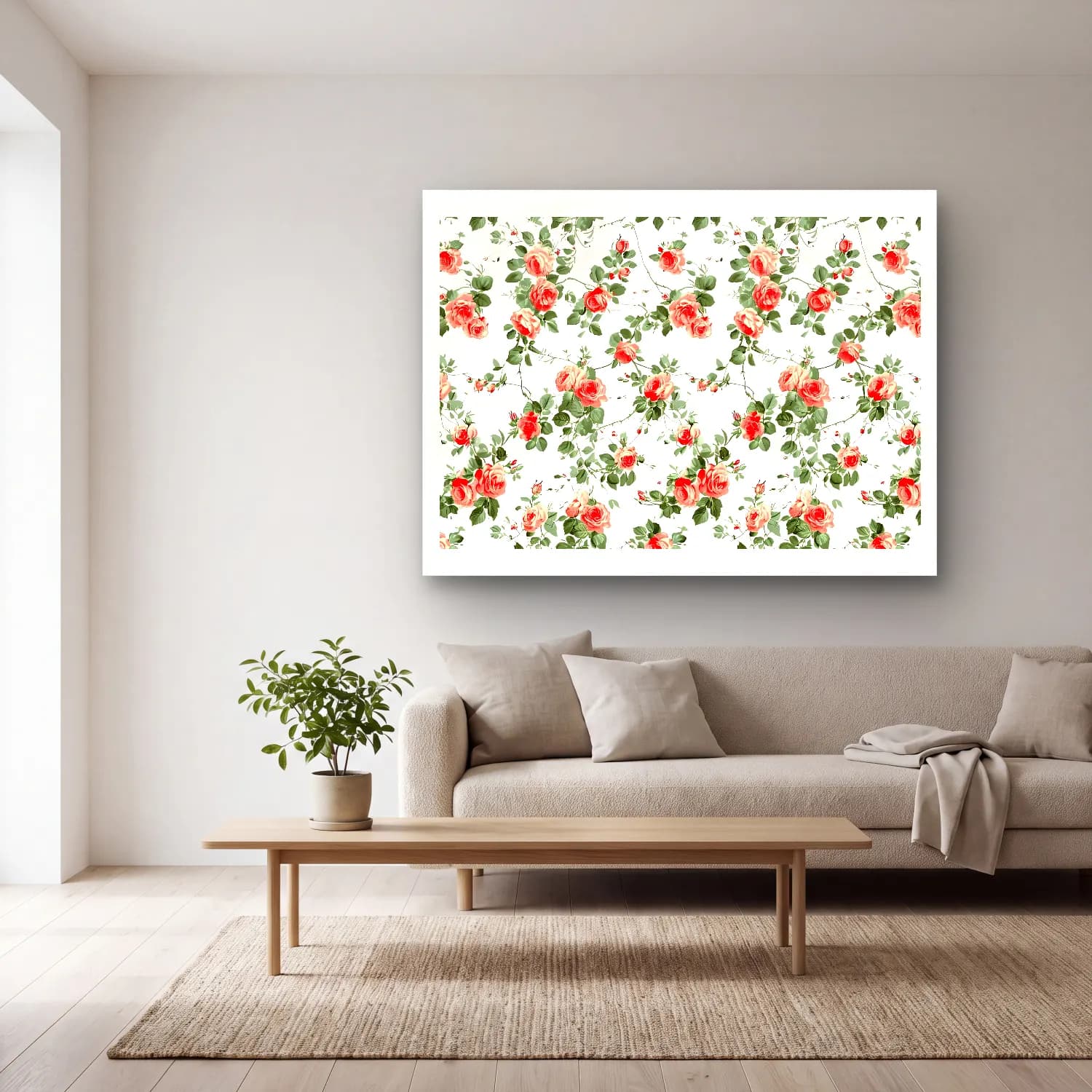 Pastel Çiçek Deseni No. 35 cam tablo — açık renk salonda