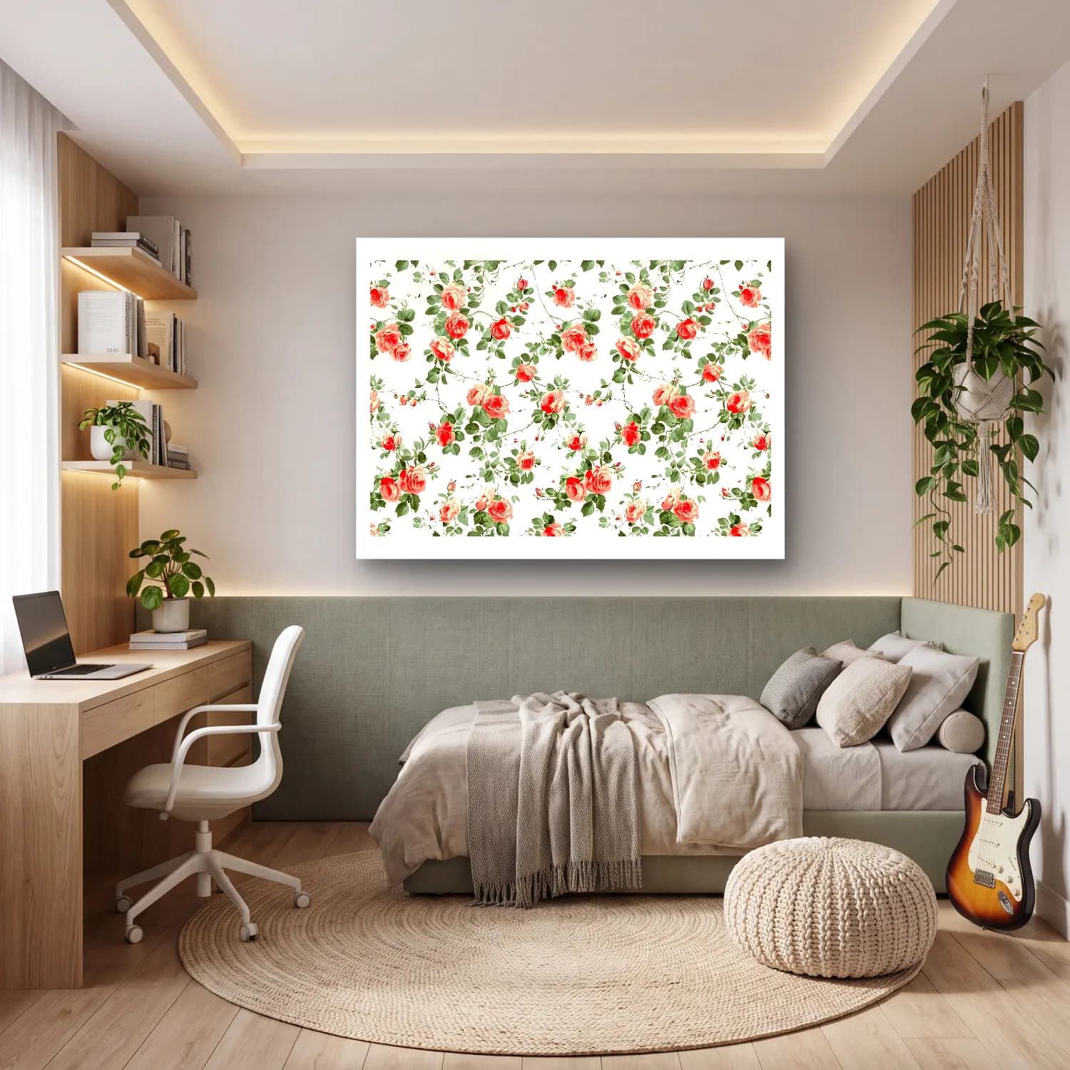Pastel Çiçek Deseni No. 35 cam tablo — genç odasında
