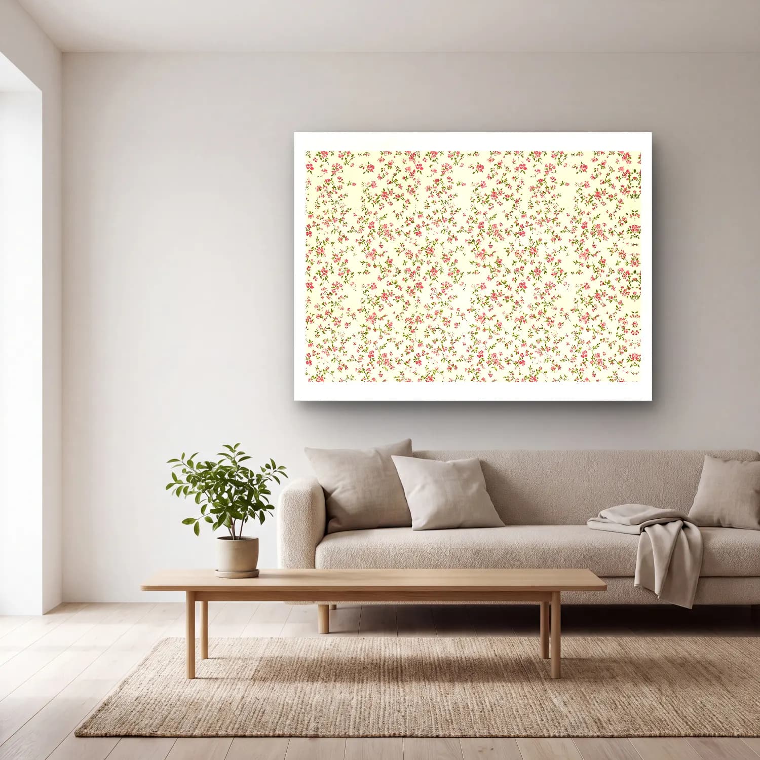 Pastel Çiçek Deseni No. 36 cam tablo — açık renk salonda