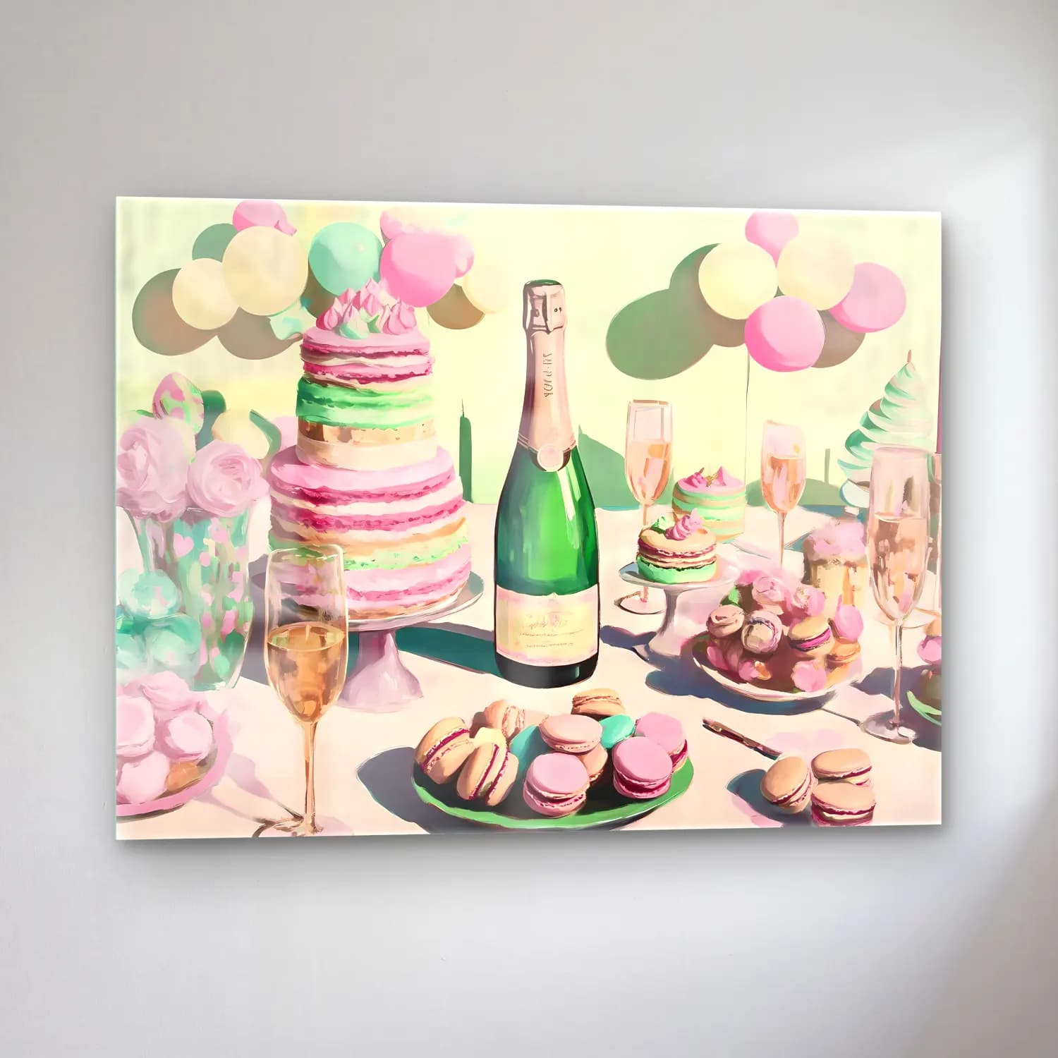 Pastel Tatlılar No. 4 cam tablo — sol açıdan görünüm