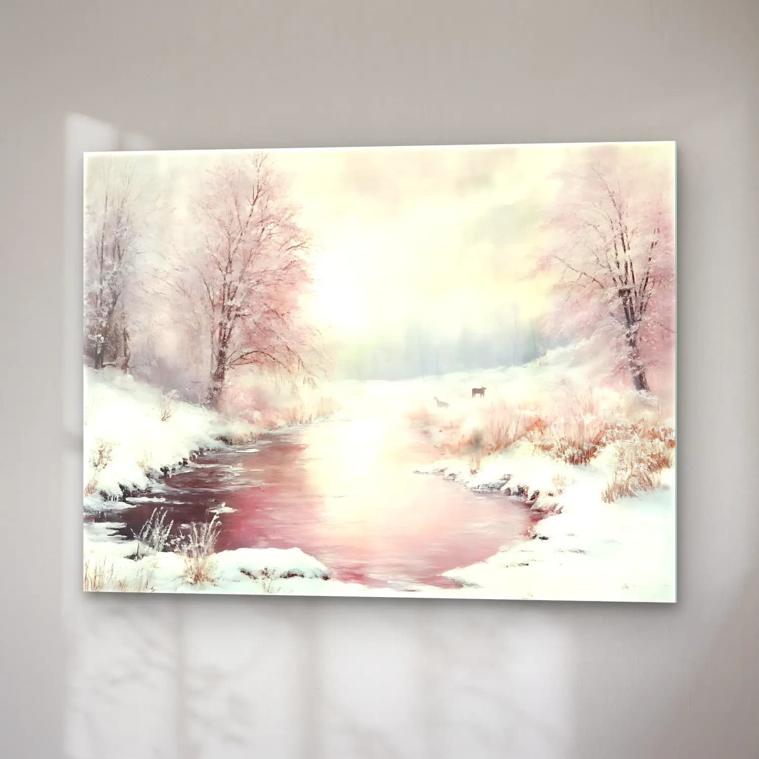 Pastel Karlı Kış Manzarası No. 8 cam tablo — sağ açıdan görünüm
